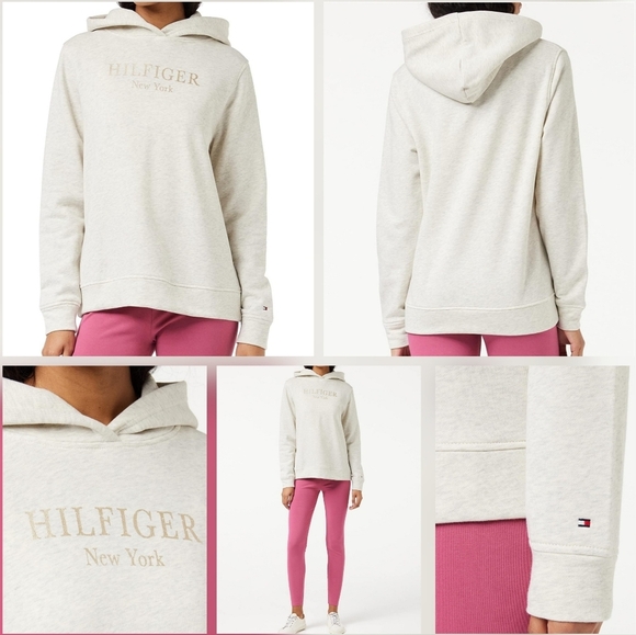 Tommy Hilfiger New York Beige Heathered Oat Milk Foil Fleece Hoodie - Picture 13 of 16